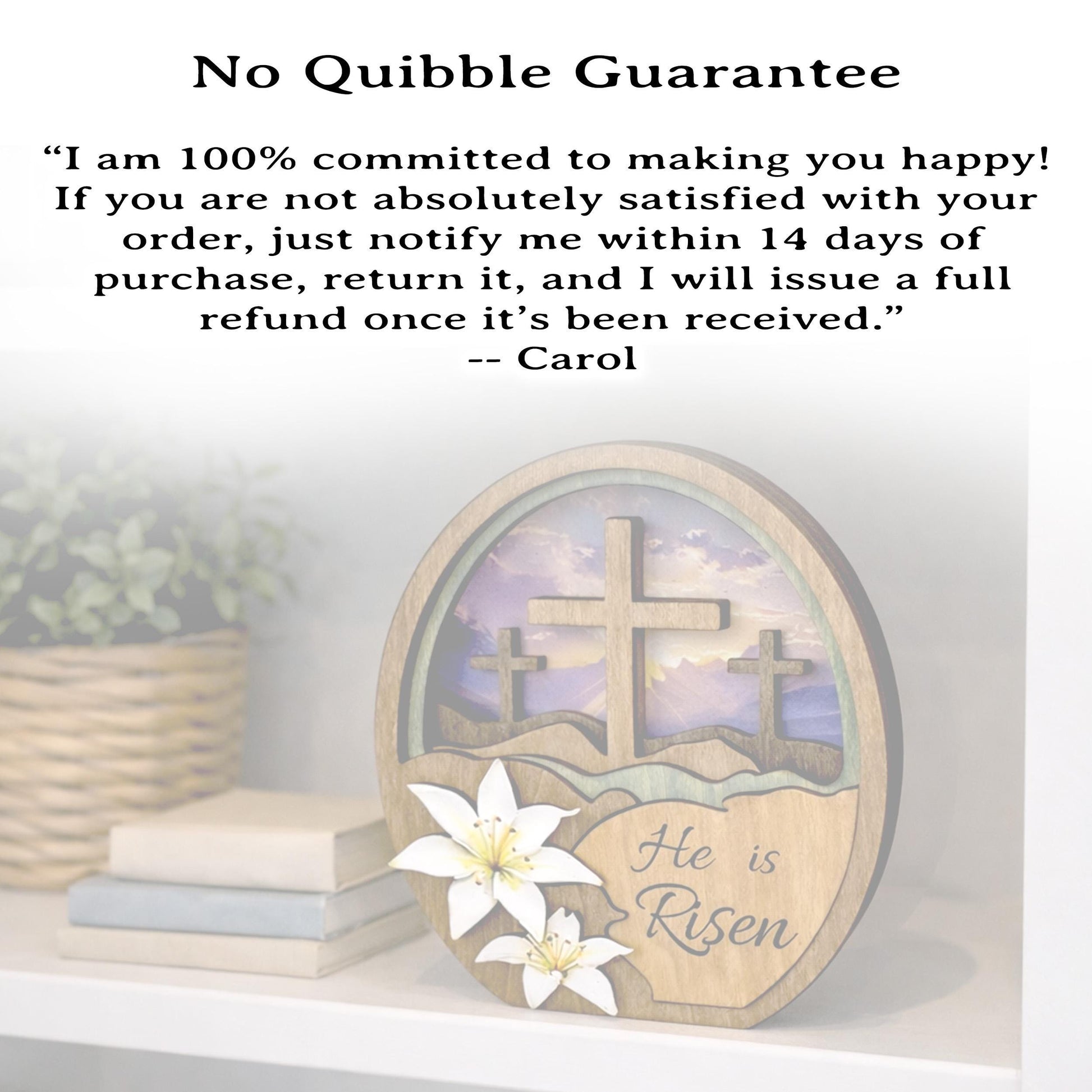He Is Risen Easter Shelf Sitter – Multi-Layer Cross Scene with Easter Lilies, Personalized Mantel Decor