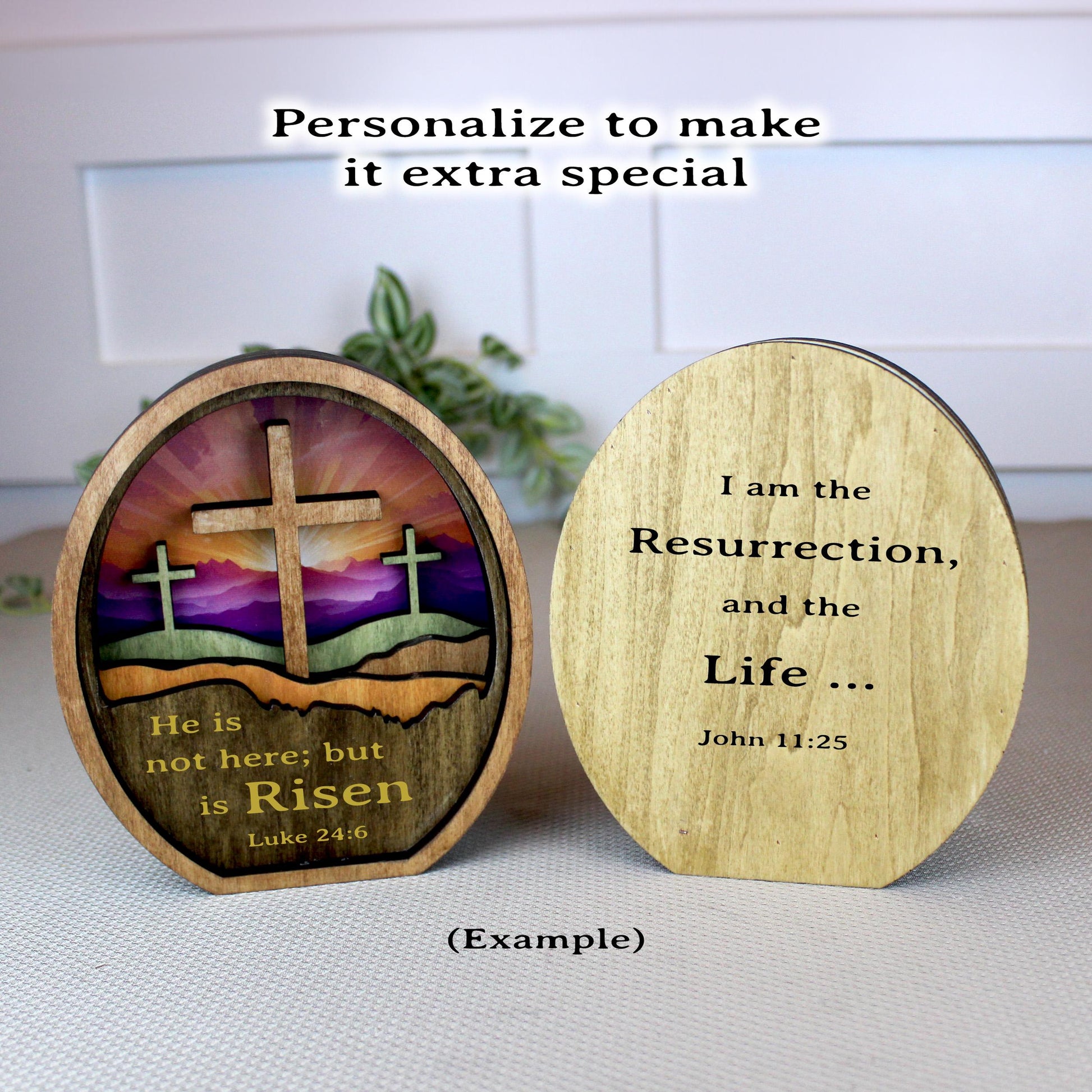 Personalized He Is Risen Easter Shelf Sitter, Christian Decor, Layered Wood Resurrection Sign, Religious Spring Tabletop Decor