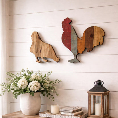 Pallet art Chicken and Rooster Wall Art, Farmhouse Chicken Decor, Rustic Wooden Hen and Rooster Wall Hanging