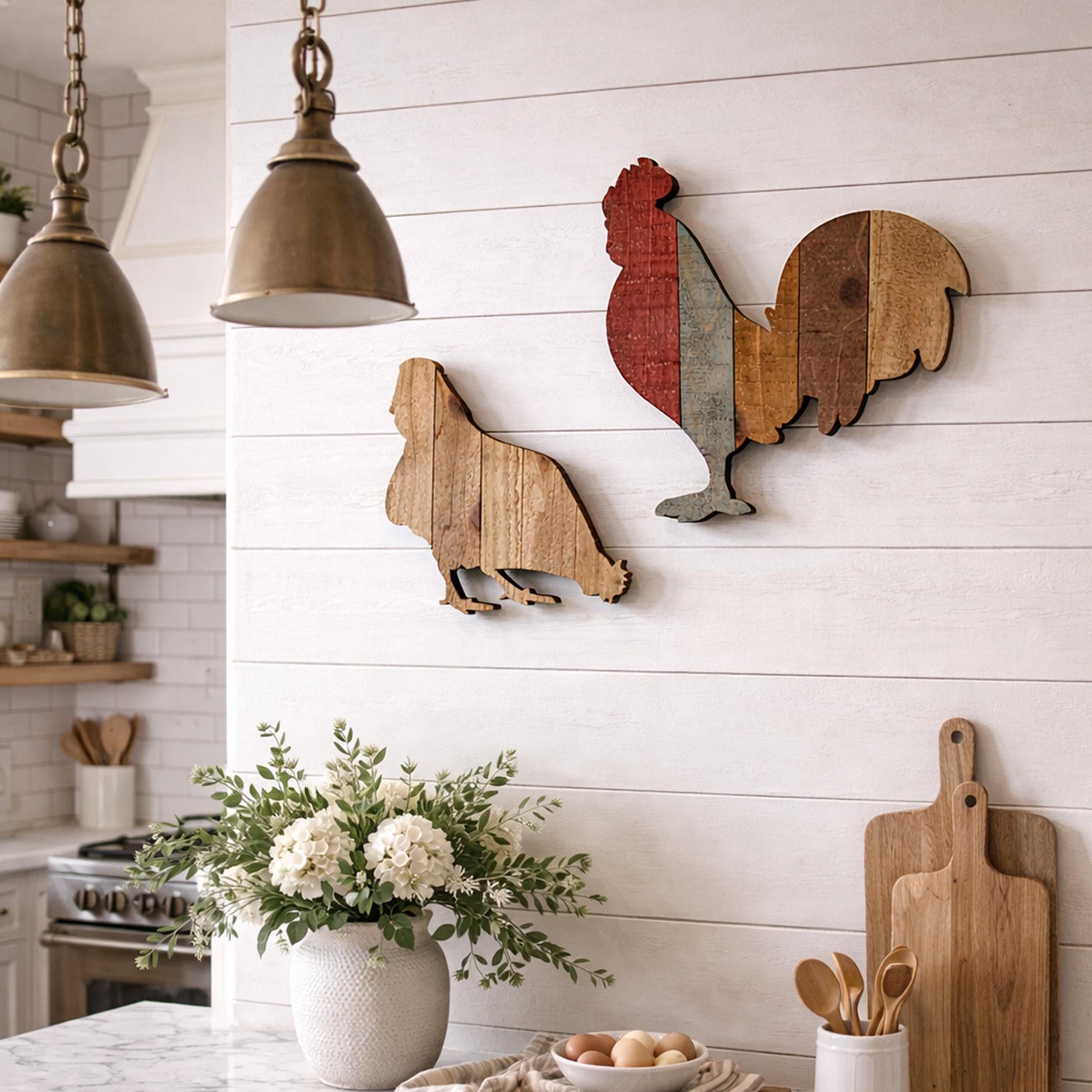 Pallet art Chicken and Rooster Wall Art, Farmhouse Chicken Decor, Rustic Wooden Hen and Rooster Wall Hanging