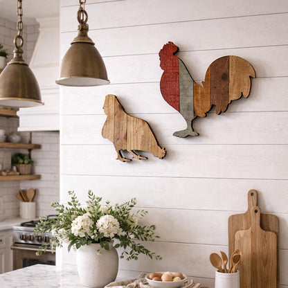 Pallet art Chicken and Rooster Wall Art, Farmhouse Chicken Decor, Rustic Wooden Hen and Rooster Wall Hanging