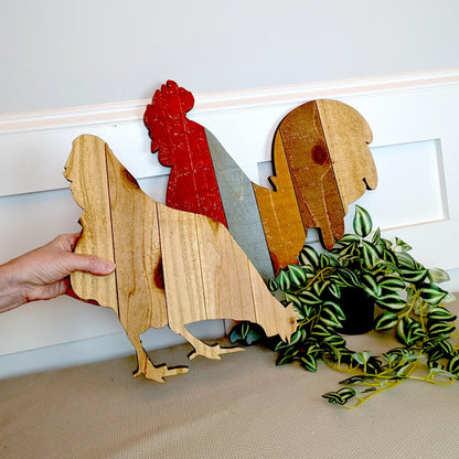 Pallet art Chicken and Rooster Wall Art, Farmhouse Chicken Decor, Rustic Wooden Hen and Rooster Wall Hanging