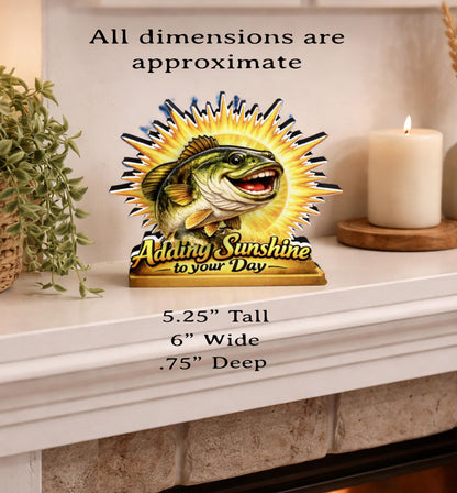 Personalized Fish Shelf Sitter, Fishing Gift Decor, Adding Sunshine to Your Day Sign, Layered Wood Tabletop Decor