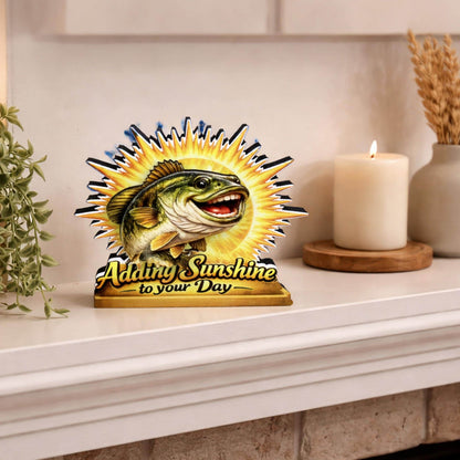 Personalized Fish Shelf Sitter, Fishing Gift Decor, Adding Sunshine to Your Day Sign, Layered Wood Tabletop Decor
