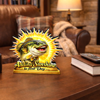 Personalized Fish Shelf Sitter, Fishing Gift Decor, Adding Sunshine to Your Day Sign, Layered Wood Tabletop Decor