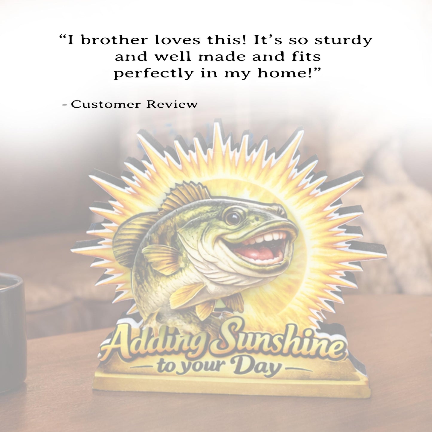 Personalized Fish Shelf Sitter, Fishing Gift Decor, Adding Sunshine to Your Day Sign, Layered Wood Tabletop Decor