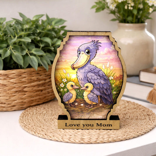 Personalized Shoebill Stork Shelf Sitter, Bird Mom Decor, Woodland Nursery Gift, Color Sketch Tabletop Sign, Nature Lover Keepsake