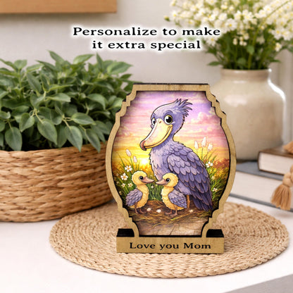 Personalized Shoebill Stork Shelf Sitter, Bird Mom Decor, Woodland Nursery Gift, Color Sketch Tabletop Sign, Nature Lover Keepsake