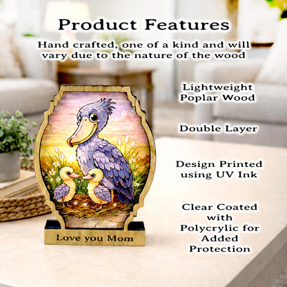 Personalized Shoebill Stork Shelf Sitter, Bird Mom Decor, Woodland Nursery Gift, Color Sketch Tabletop Sign, Nature Lover Keepsake