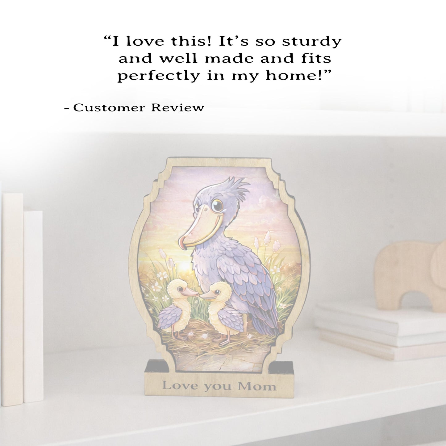 Personalized Shoebill Stork Shelf Sitter, Bird Mom Decor, Woodland Nursery Gift, Color Sketch Tabletop Sign, Nature Lover Keepsake