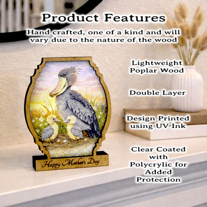 Personalized Shoebill Stork Mother’s Day Shelf Sitter, Bird Mom Gift, Painted Bird Table Decor, Nature Lover Keepsake
