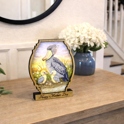 Personalized Shoebill Stork Mother’s Day Shelf Sitter, Bird Mom Gift, Painted Bird Table Decor, Nature Lover Keepsake