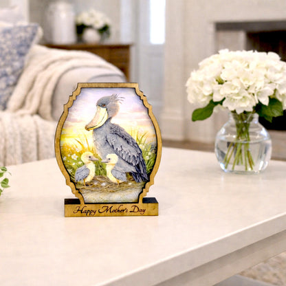 Personalized Shoebill Stork Mother’s Day Shelf Sitter, Bird Mom Gift, Painted Bird Table Decor, Nature Lover Keepsake