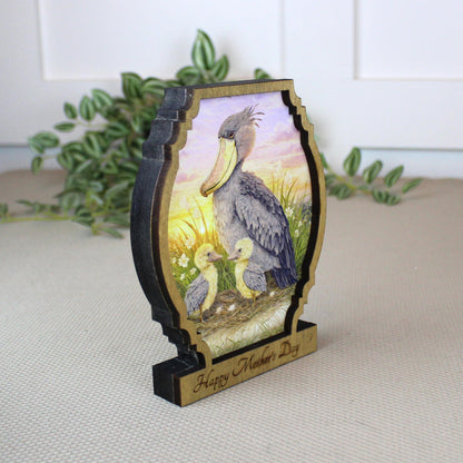 Personalized Shoebill Stork Mother’s Day Shelf Sitter, Bird Mom Gift, Painted Bird Table Decor, Nature Lover Keepsake