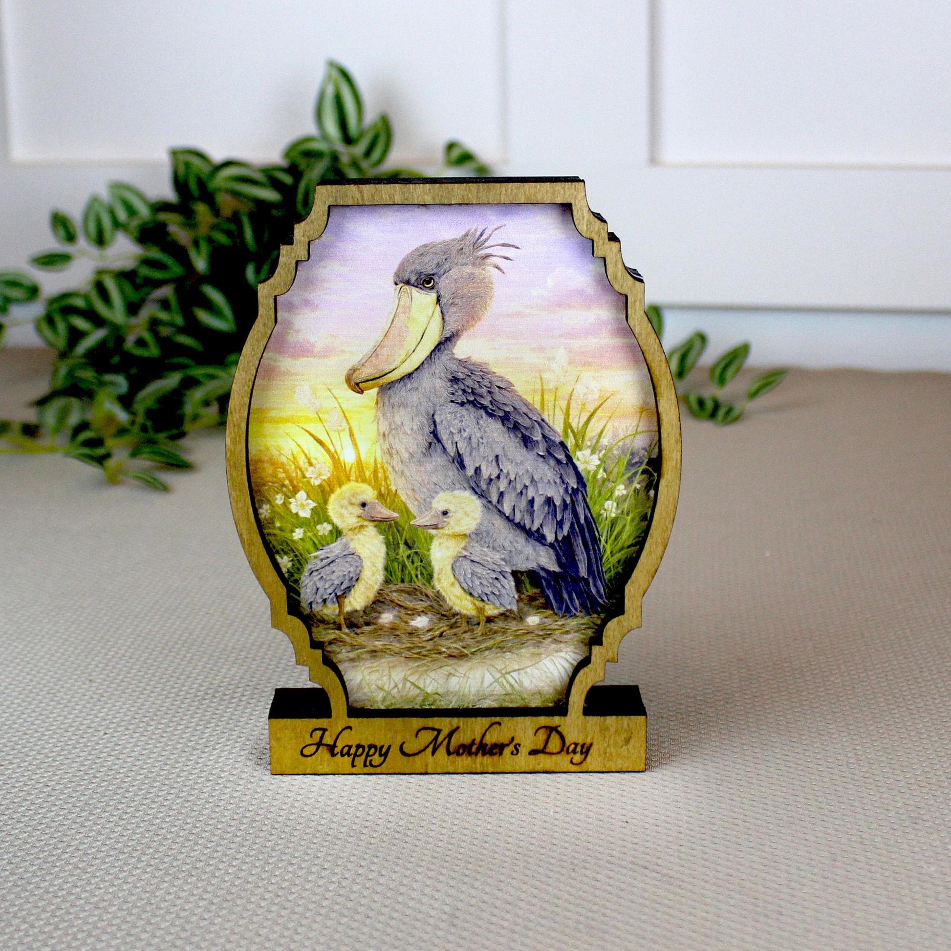 Personalized Shoebill Stork Mother’s Day Shelf Sitter, Bird Mom Gift, Painted Bird Table Decor, Nature Lover Keepsake