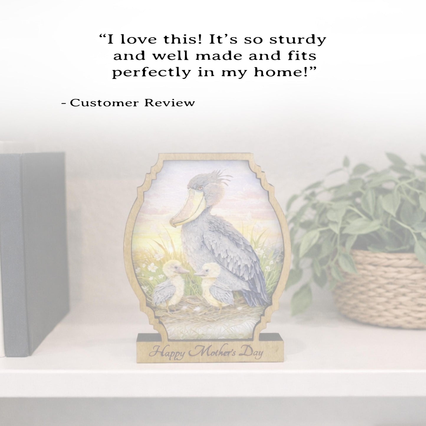 Personalized Shoebill Stork Mother’s Day Shelf Sitter, Bird Mom Gift, Painted Bird Table Decor, Nature Lover Keepsake