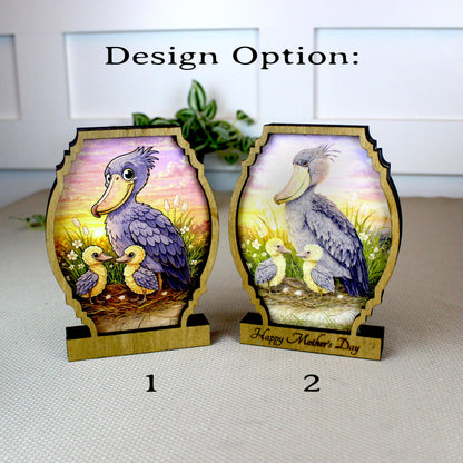 Personalized Shoebill Stork Mother’s Day Shelf Sitter, Bird Mom Gift, Painted Bird Table Decor, Nature Lover Keepsake