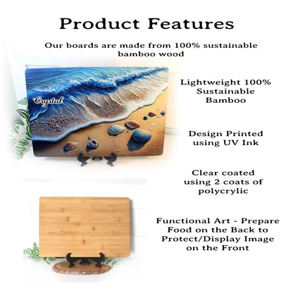 Beach and Sea Shells Brighten up your Kitchen Decor with this Environmentally Friendly Bamboo Cutting Board Decorated with UV Ink