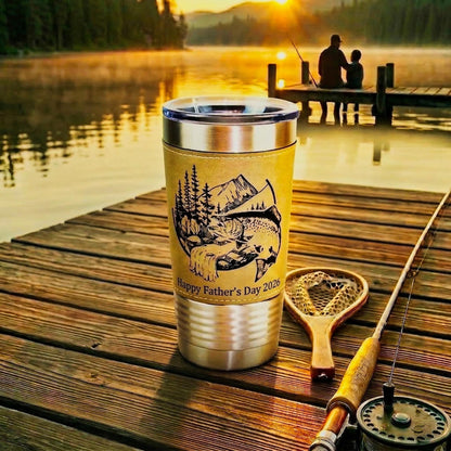 Father’s Day Fishing Gift for Dad, Personalized Dad Tumbler, Custom Name Fisherman Cup, Rustic Outdoorsman Gift