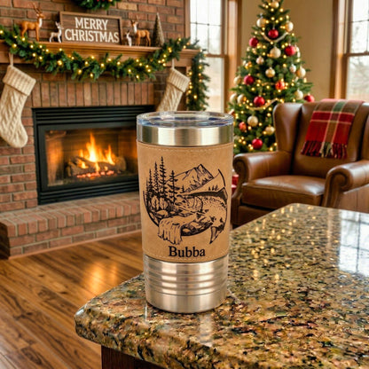 Christmas Gift for Fisherman, Personalized Fishing Tumbler for Men, Custom Name Rustic Outdoorsman Cup, Gift for Him
