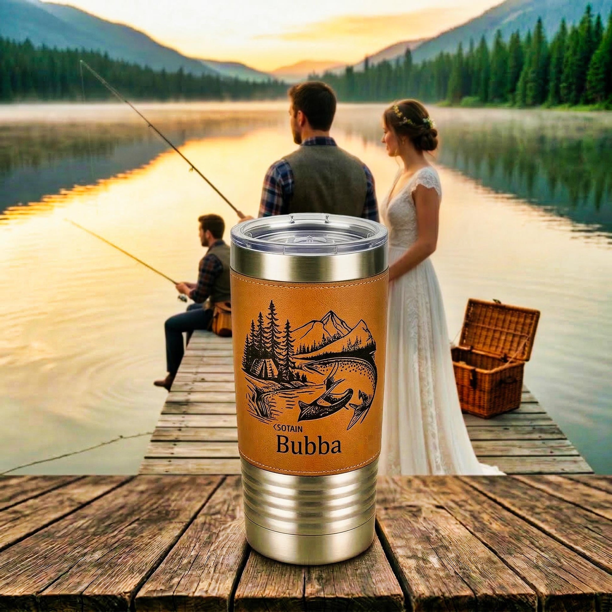 Fishing Buddy Gift, Personalized Groomsmen Fishing Tumbler, Custom Name Angler Cup, Rustic Wedding Party Gift