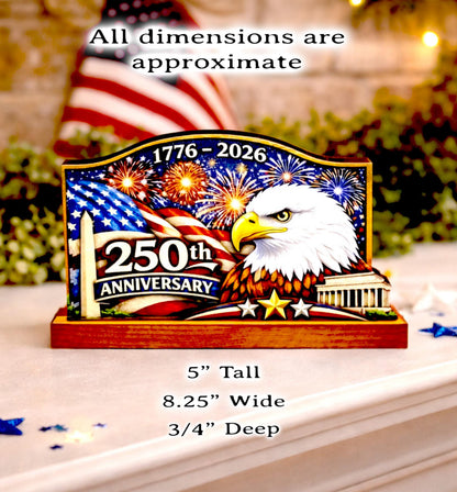 Personalized Patriotic Shelf Sitter, 250th Anniversary Decor, American Eagle Flag Decor, 1776-2026 USA Tabletop Decoration