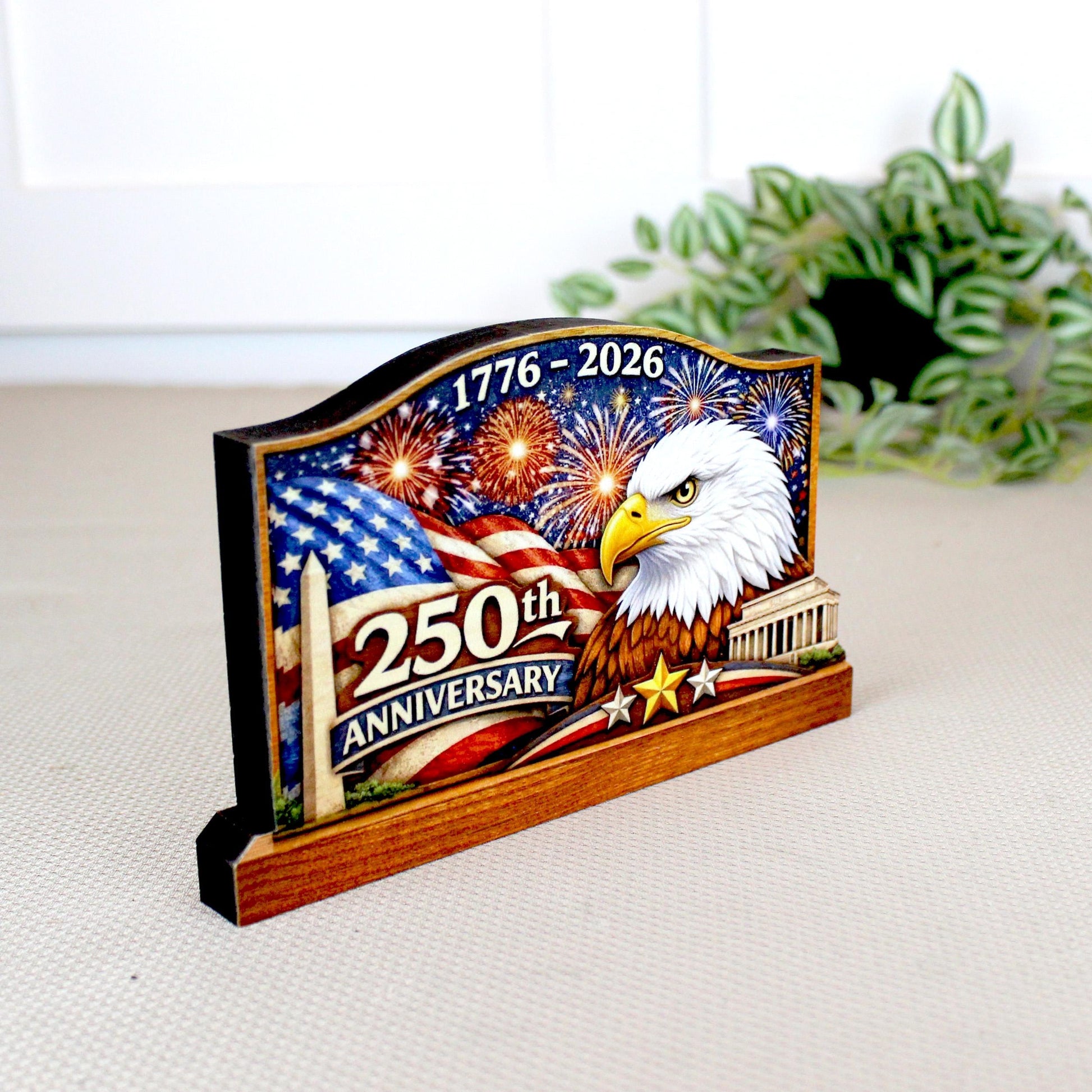 Personalized Patriotic Shelf Sitter, 250th Anniversary Decor, American Eagle Flag Decor, 1776-2026 USA Tabletop Decoration