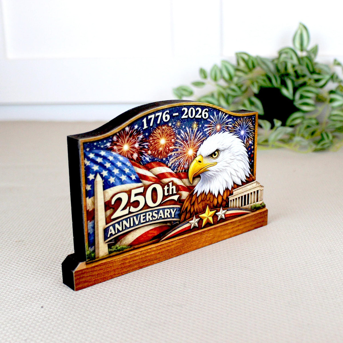 Personalized Patriotic Shelf Sitter, 250th Anniversary Decor, American Eagle Flag Decor, 1776-2026 USA Tabletop Decoration