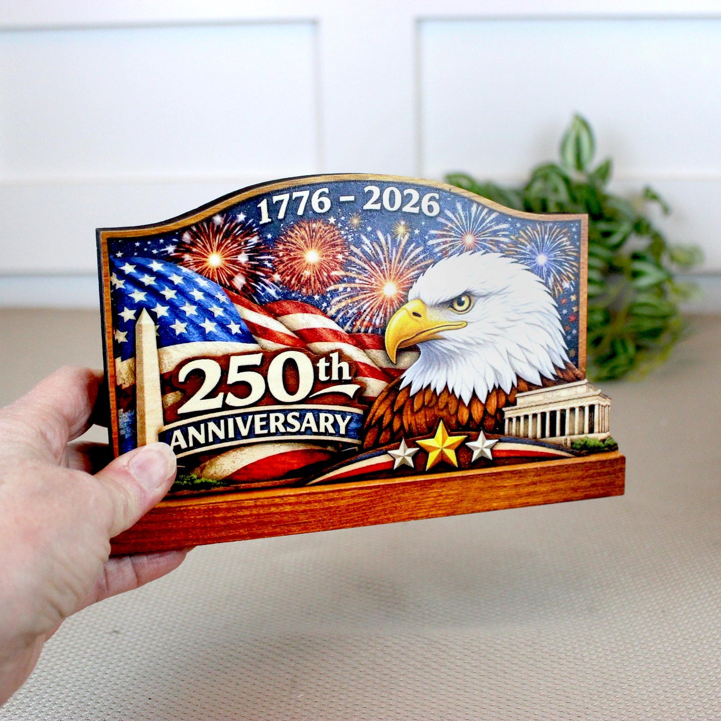 Personalized Patriotic Shelf Sitter, 250th Anniversary Decor, American Eagle Flag Decor, 1776-2026 USA Tabletop Decoration