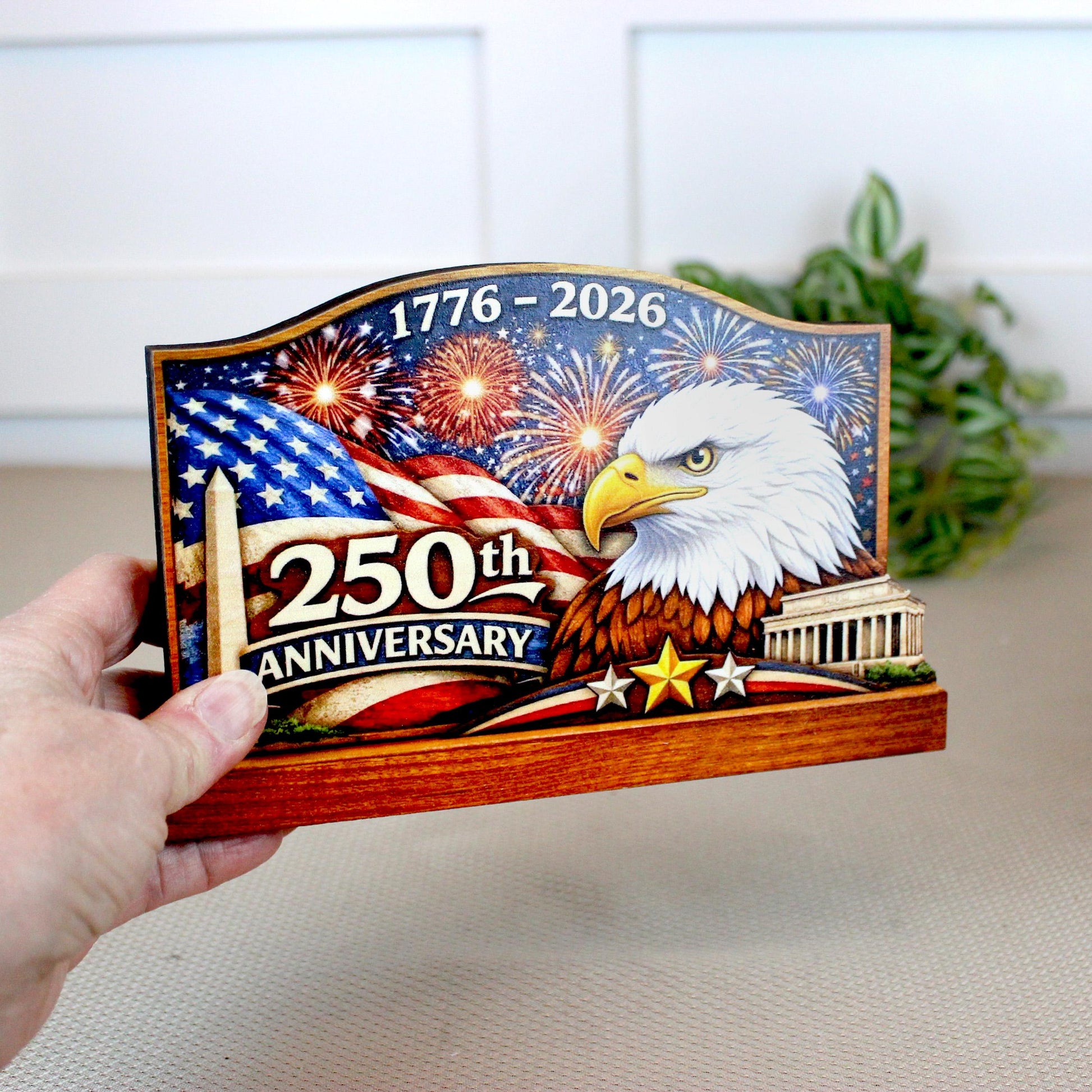 Personalized Patriotic Shelf Sitter, 250th Anniversary Decor, American Eagle Flag Decor, 1776-2026 USA Tabletop Decoration
