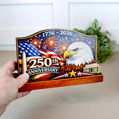 Personalized Patriotic Shelf Sitter, 250th Anniversary Decor, American Eagle Flag Decor, 1776-2026 USA Tabletop Decoration