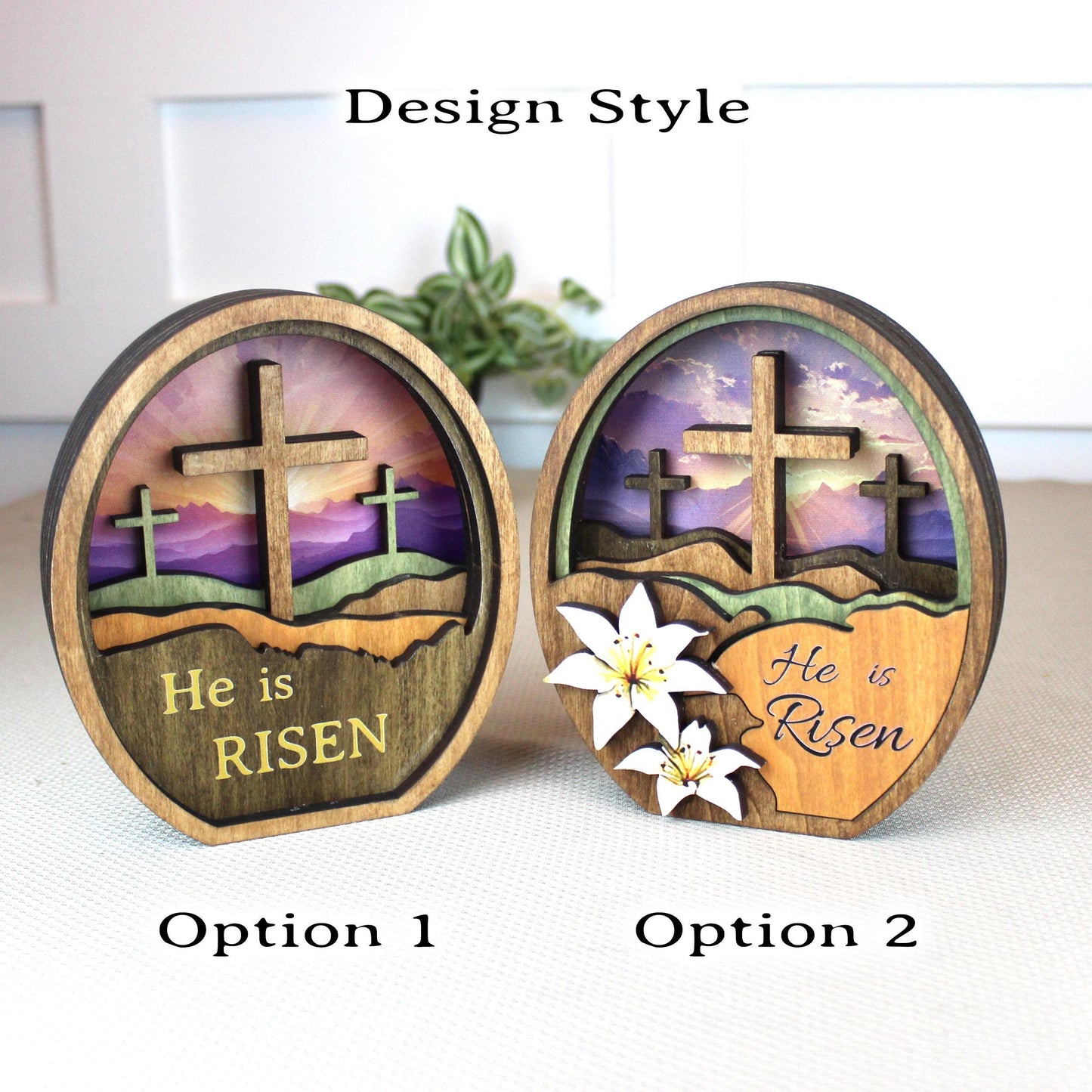 Personalized He Is Risen Easter Shelf Sitter, Christian Decor, Layered Wood Resurrection Sign, Religious Spring Tabletop Decor