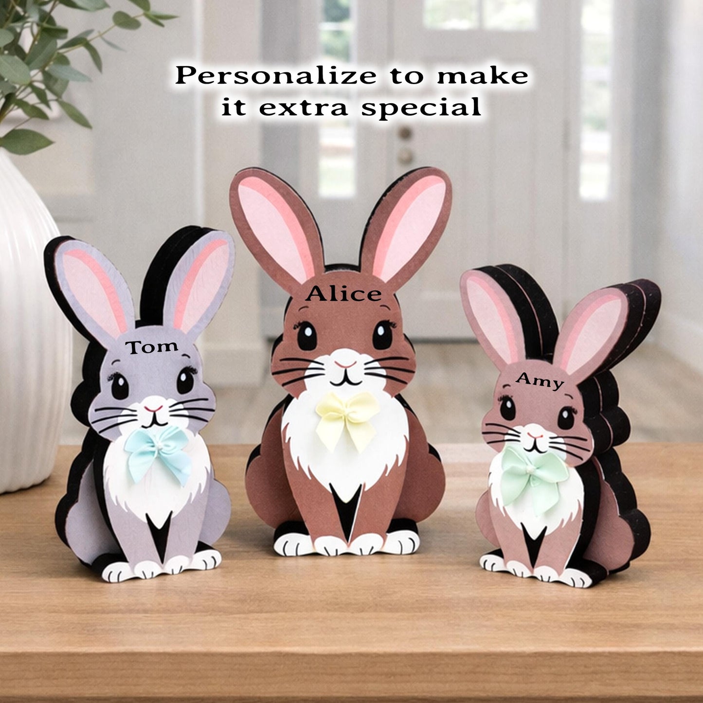 Personalized Woodland Bunny Shelf Sitter Set of 3 – Multi-Layer Wood Decor – Nursery/Kids Room