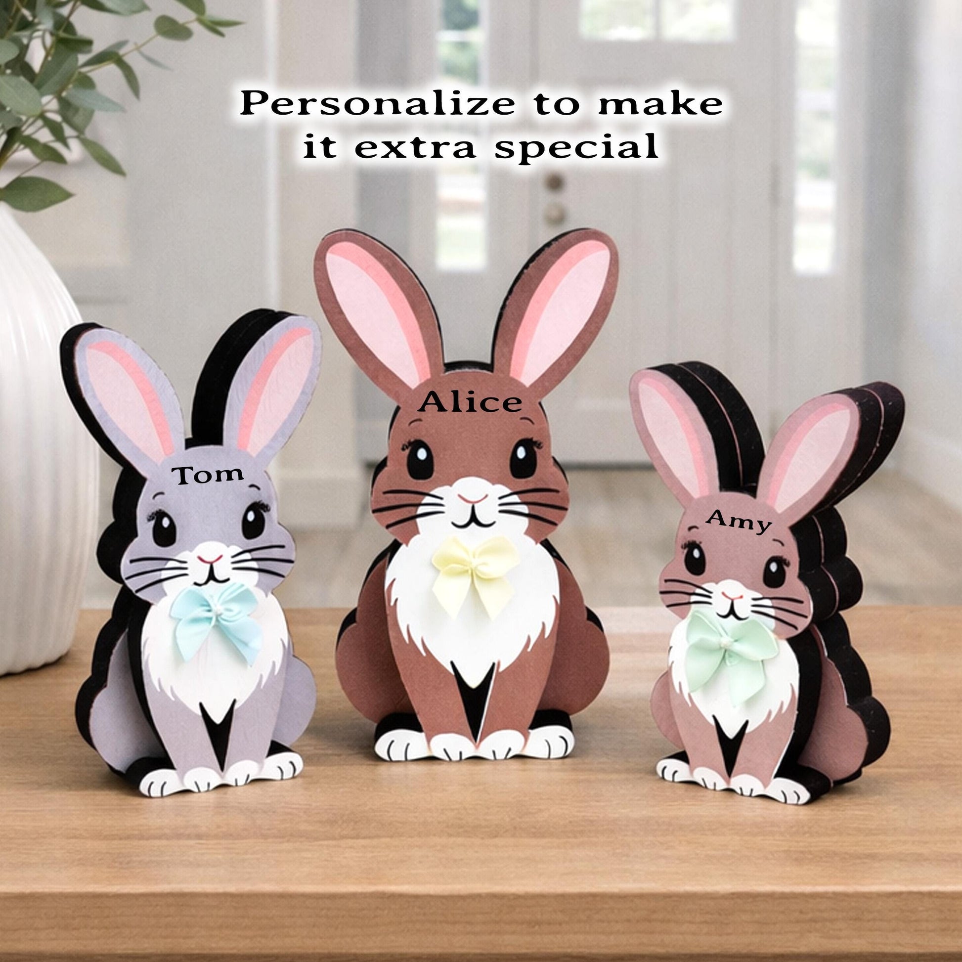 Personalized Woodland Bunny Shelf Sitter Set of 3 – Multi-Layer Wood Decor – Nursery/Kids Room