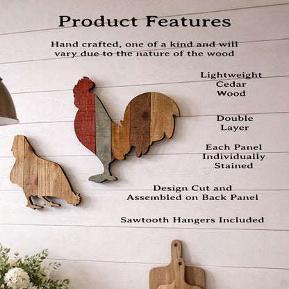 Pallet art Chicken and Rooster Wall Art, Farmhouse Chicken Decor, Rustic Wooden Hen and Rooster Wall Hanging