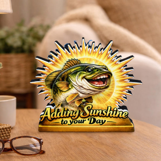 Personalized Fish Shelf Sitter, Fishing Gift Decor, Adding Sunshine to Your Day Sign, Layered Wood Tabletop Decor
