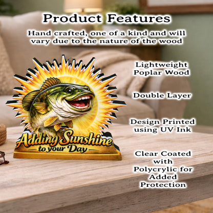 Personalized Fish Shelf Sitter, Fishing Gift Decor, Adding Sunshine to Your Day Sign, Layered Wood Tabletop Decor