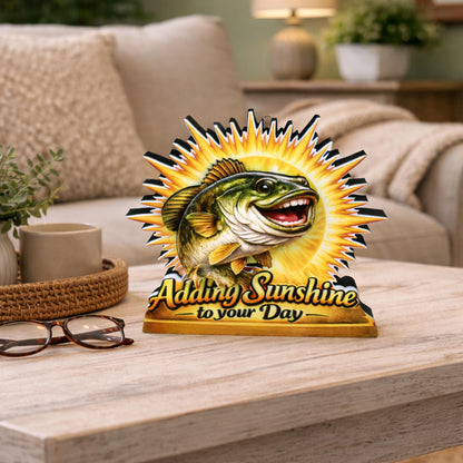 Personalized Fish Shelf Sitter, Fishing Gift Decor, Adding Sunshine to Your Day Sign, Layered Wood Tabletop Decor