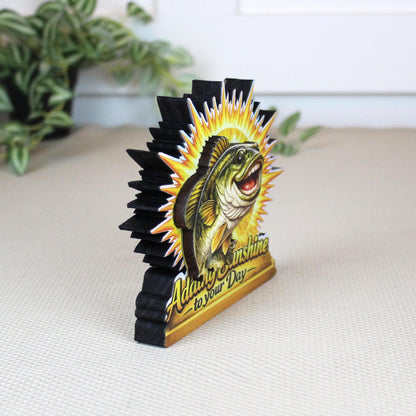 Personalized Fish Shelf Sitter, Fishing Gift Decor, Adding Sunshine to Your Day Sign, Layered Wood Tabletop Decor
