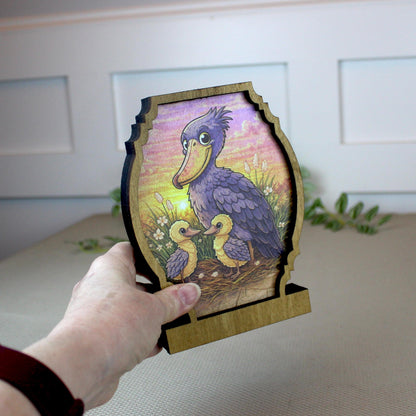 Personalized Shoebill Stork Shelf Sitter, Bird Mom Decor, Woodland Nursery Gift, Color Sketch Tabletop Sign, Nature Lover Keepsake