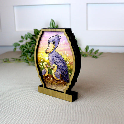 Personalized Shoebill Stork Shelf Sitter, Bird Mom Decor, Woodland Nursery Gift, Color Sketch Tabletop Sign, Nature Lover Keepsake