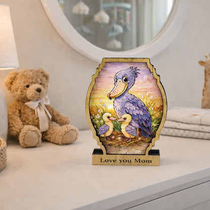 Personalized Shoebill Stork Shelf Sitter, Bird Mom Decor, Woodland Nursery Gift, Color Sketch Tabletop Sign, Nature Lover Keepsake