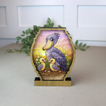Personalized Shoebill Stork Shelf Sitter, Bird Mom Decor, Woodland Nursery Gift, Color Sketch Tabletop Sign, Nature Lover Keepsake