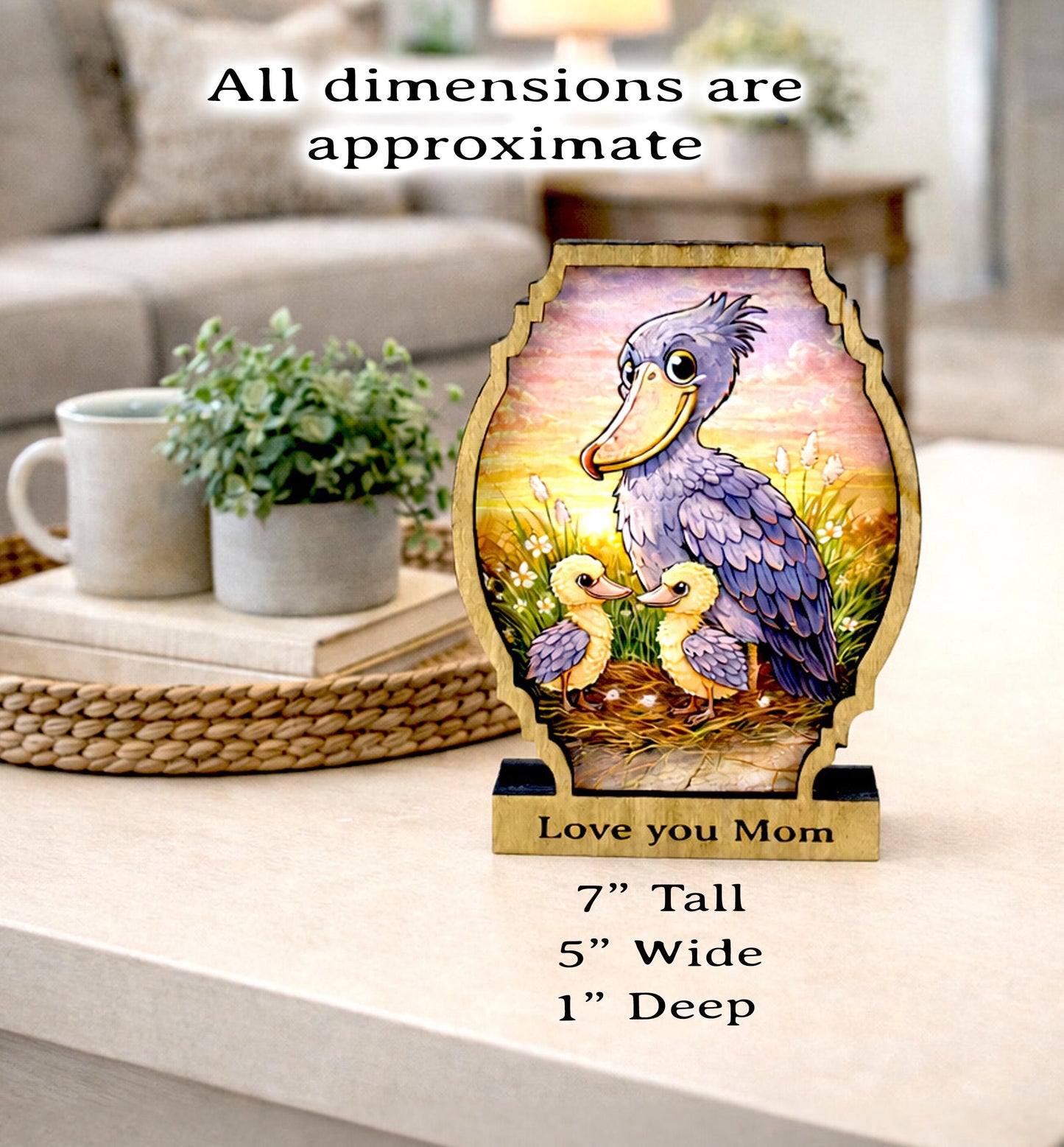 Personalized Shoebill Stork Shelf Sitter, Bird Mom Decor, Woodland Nursery Gift, Color Sketch Tabletop Sign, Nature Lover Keepsake
