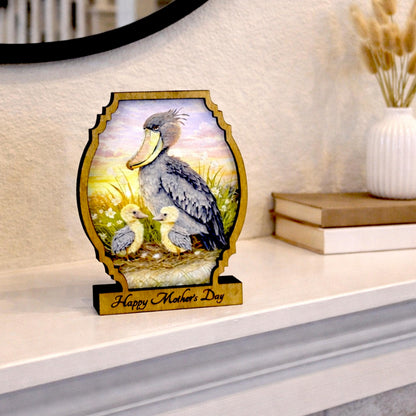 Personalized Shoebill Stork Mother’s Day Shelf Sitter, Bird Mom Gift, Painted Bird Table Decor, Nature Lover Keepsake