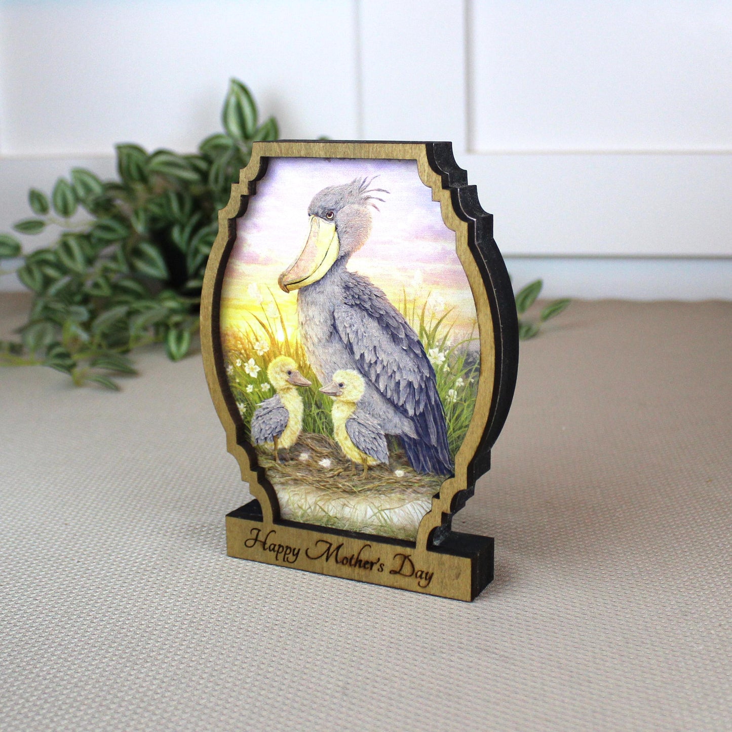 Personalized Shoebill Stork Mother’s Day Shelf Sitter, Bird Mom Gift, Painted Bird Table Decor, Nature Lover Keepsake