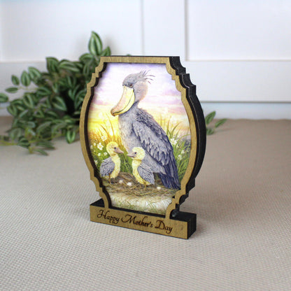 Personalized Shoebill Stork Mother’s Day Shelf Sitter, Bird Mom Gift, Painted Bird Table Decor, Nature Lover Keepsake