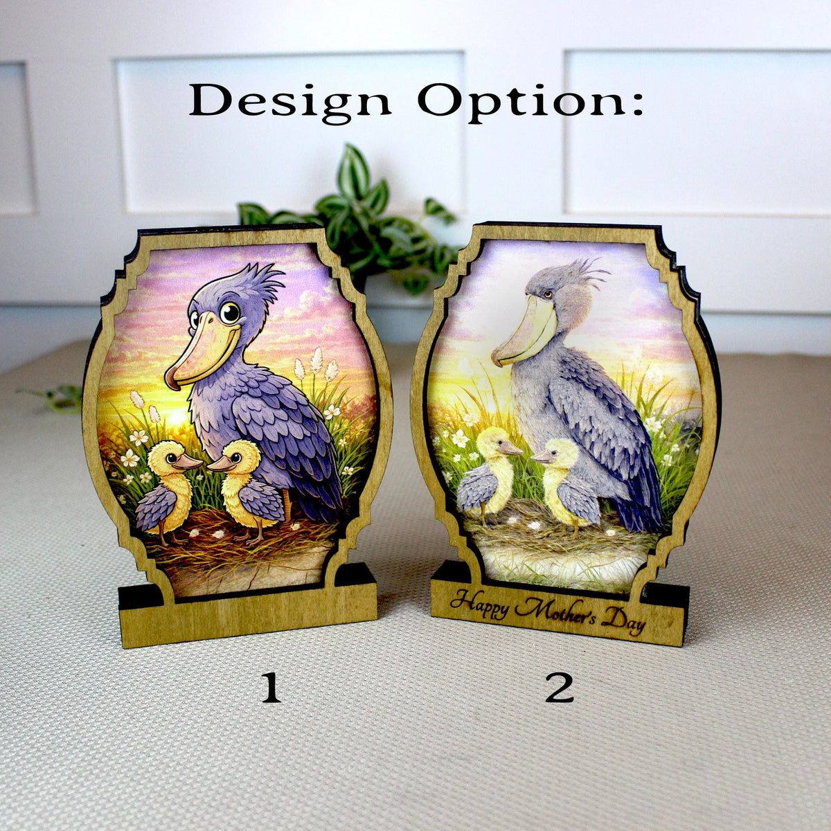 Personalized Shoebill Stork Shelf Sitter, Bird Mom Decor, Woodland Nursery Gift, Color Sketch Tabletop Sign, Nature Lover Keepsake