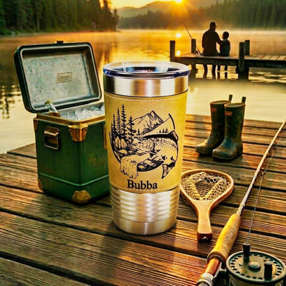 Personalized Fishing Gift for Dad, Custom Name Fishing Tumbler, Rustic Fisherman Cup, Gift for Dad Who Loves Fishing