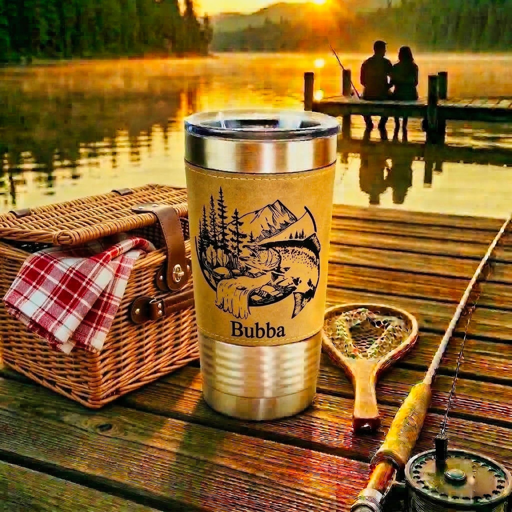 Personalized Fishing Gift for Husband, Custom Name Fishing Tumbler for Him, Rustic Fisherman Cup, Gift for Outdoorsman